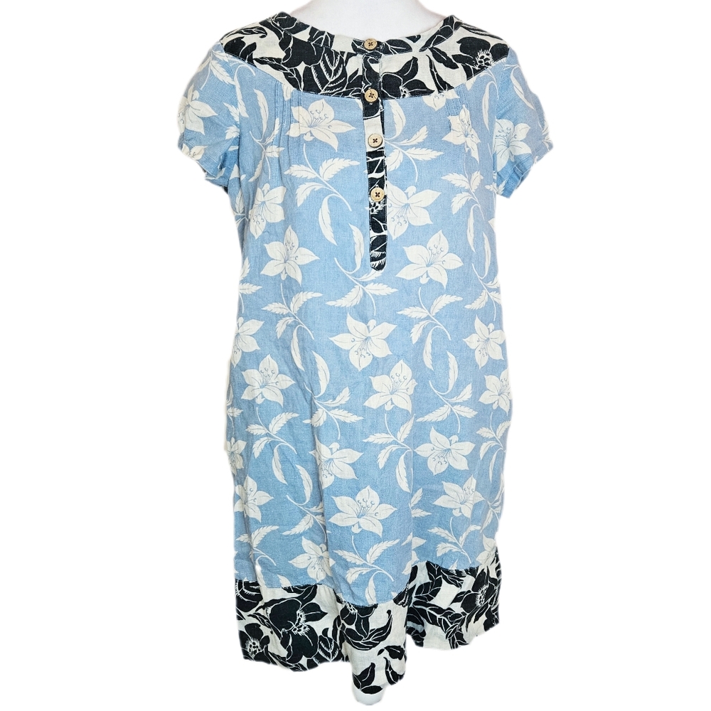 GAP Floral Linen Shirt Dress Womens 6 Pockets Tropical Coconut Girl Summer Beach